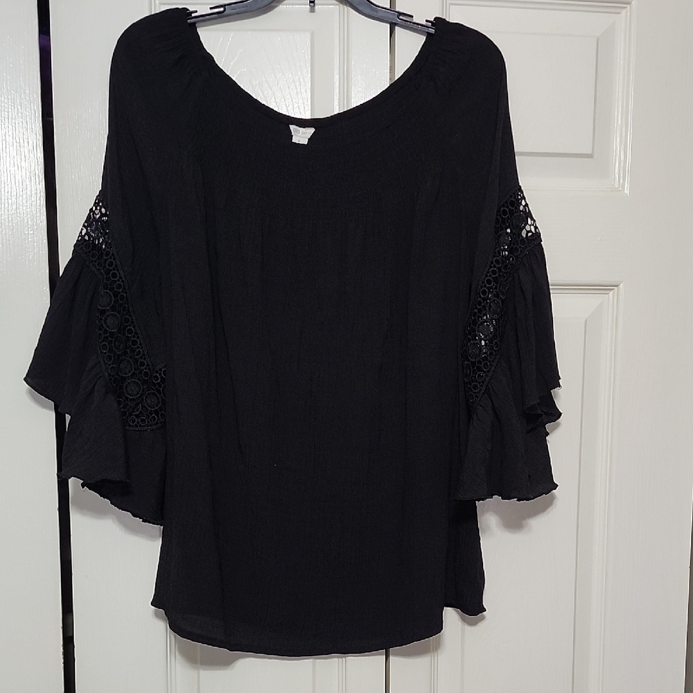 Cato Black Blouse with Lace Sleeves